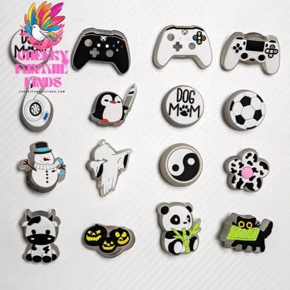 1PCS Black&White Cat Panda Cow Penguin  LED Shoes Charms Gamepad Football Shoe Decoration Accessories Ghost Pumpkin Pins Clog Cheeky Fantail Finds