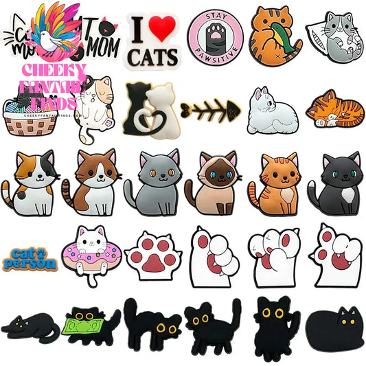 1PCS Cute Cats Shoe Charms Black Cat Shoe Accessories for Clogs Women's Snadal Decoration Men Kids Slippers Buckle Pins Pendants - Cheeky Fantail Finds