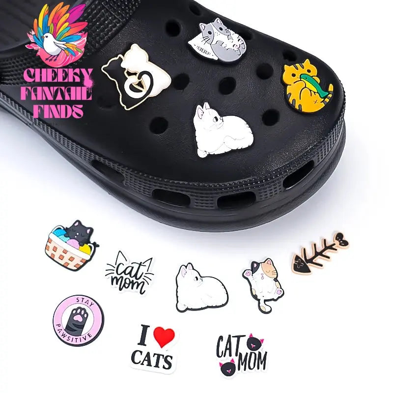 1PCS Cute Cats Shoe Charms Black Cat Shoe Accessories for Clogs Women's Snadal Decoration Men Kids Slippers Buckle Pins Pendants - Cheeky Fantail Finds