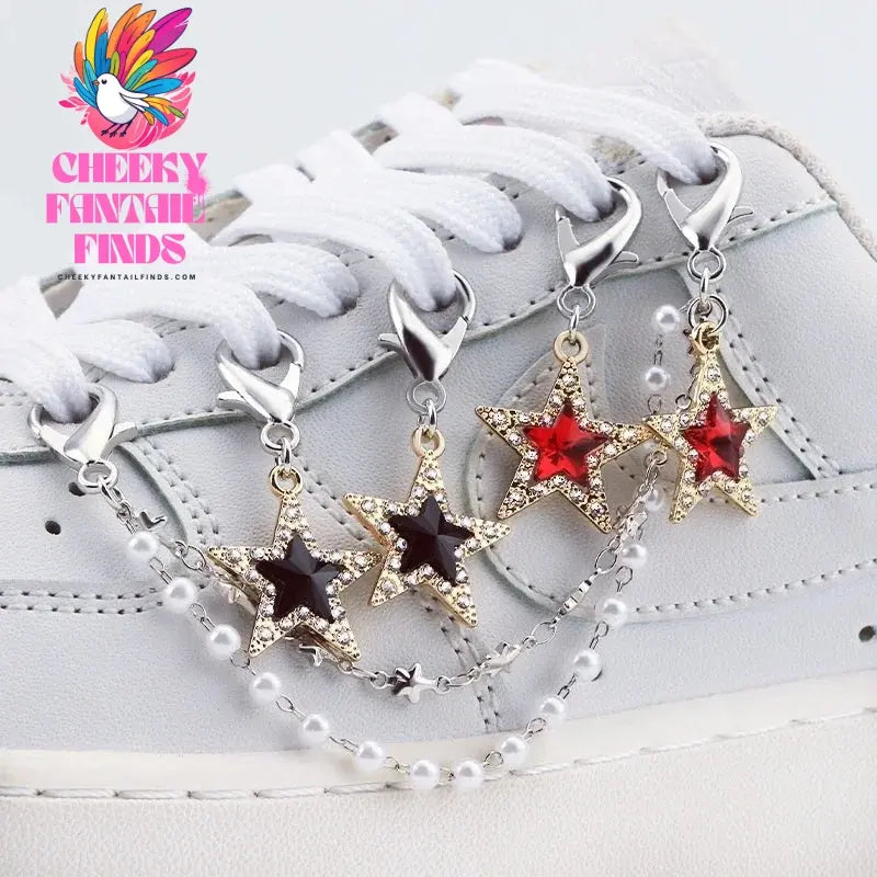 1PCS Luxurious Diamond DIY Heart Star Pearl Shoe Chain Punk Original Detachable Studded Pentagram Shoe Accessories Jewelry Penda Cheeky Fantail Finds
