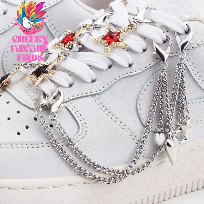 1PCS Luxurious Diamond DIY Heart Star Pearl Shoe Chain Punk Original Detachable Studded Pentagram Shoe Accessories Jewelry Penda Cheeky Fantail Finds