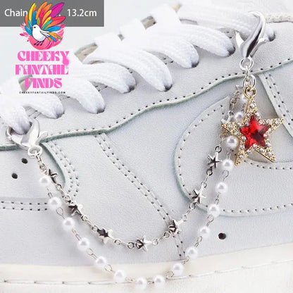 1PCS Luxurious Diamond DIY Heart Star Pearl Shoe Chain Punk Original Detachable Studded Pentagram Shoe Accessories Jewelry Penda Cheeky Fantail Finds