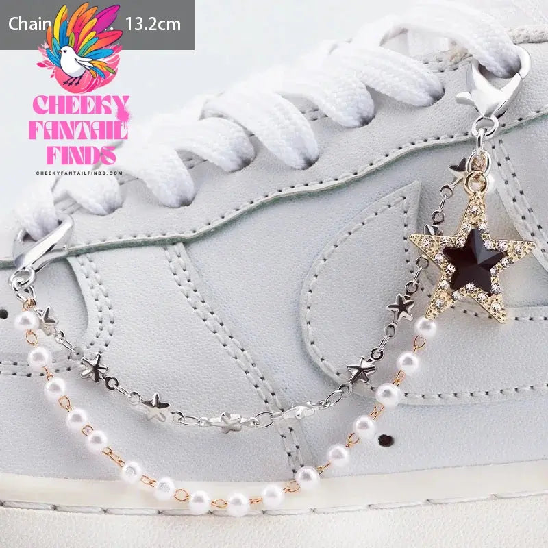 1PCS Luxurious Diamond DIY Heart Star Pearl Shoe Chain Punk Original Detachable Studded Pentagram Shoe Accessories Jewelry Penda Cheeky Fantail Finds