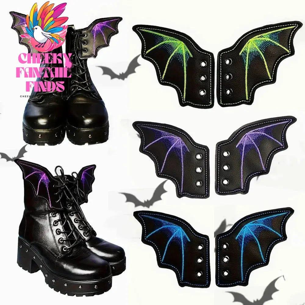 1Pair Angel Wing Shape Girls Boot Skate Shoes DIY Decorations Sneaker Clothing Shoelaces Decoration Punk Emo Style Halloween Cheeky Fantail Finds