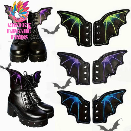 1Pair Angel Wing Shape Girls Boot Skate Shoes DIY Decorations Sneaker Clothing Shoelaces Decoration Punk Emo Style Halloween Cheeky Fantail Finds