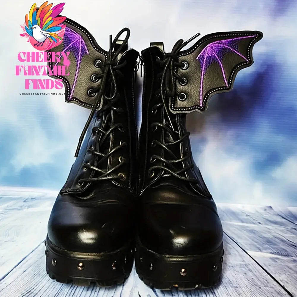 1Pair Angel Wing Shape Girls Boot Skate Shoes DIY Decorations Sneaker Clothing Shoelaces Decoration Punk Emo Style Halloween Cheeky Fantail Finds