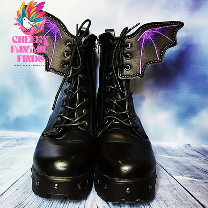 1Pair Angel Wing Shape Girls Boot Skate Shoes DIY Decorations Sneaker Clothing Shoelaces Decoration Punk Emo Style Halloween Cheeky Fantail Finds