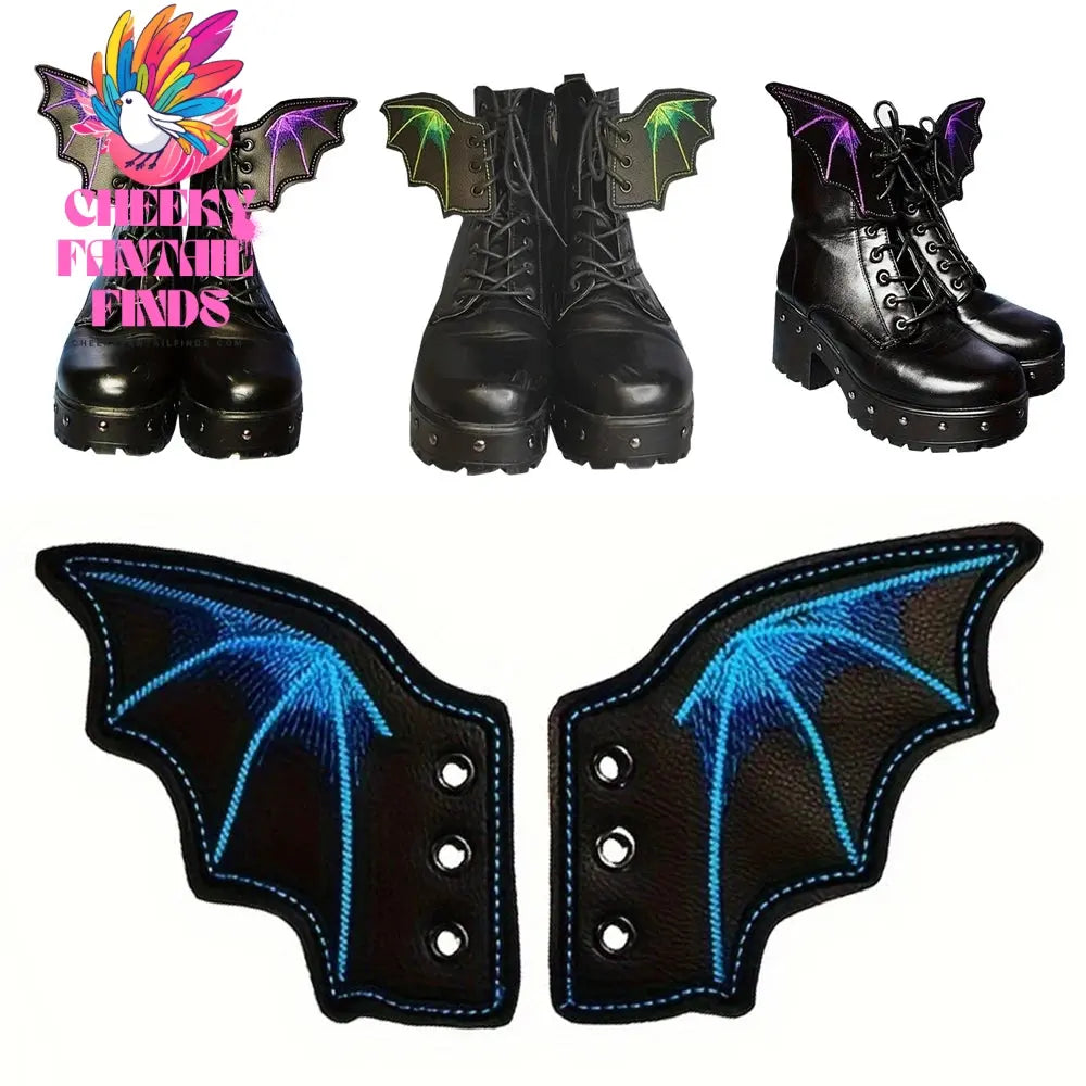 1Pair Angel Wing Shape Girls Boot Skate Shoes DIY Decorations Sneaker Clothing Shoelaces Decoration Punk Emo Style Halloween Cheeky Fantail Finds