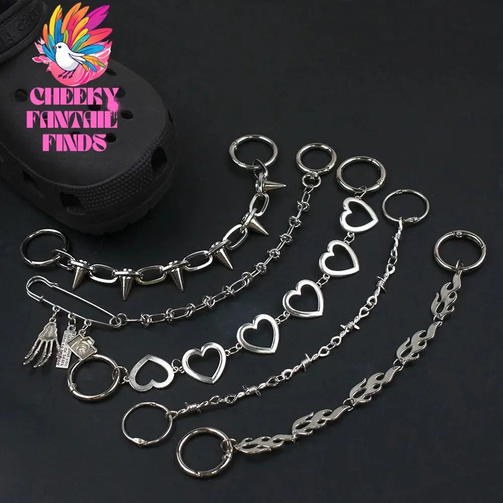 1Pcs Hip-hop Metal Sneaker Decoration Punk Fashion High-top Canvas Shoe Chain Dark Style Pin Men Women Slipper Sandal Accessorie Cheeky Fantail Finds