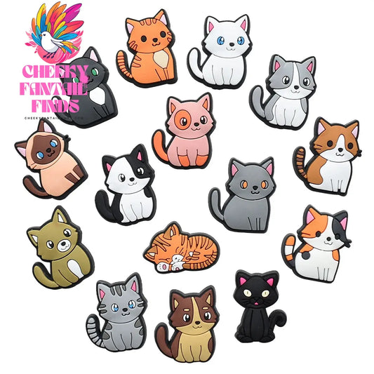 1Pcs PVC Cute Cats Shoes Charms for Shoe DIY Badge Clogs Buckle Kids Pins Decoration Jeans Shoe Accessories Cheeky Fantail Finds