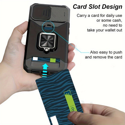 [1pc Heavy-Duty Phone Case] Heavy-Duty Shockproof Phone Case with a Metal Stand And Card Slot, Compatible with Iphone 16 Pro Max, 15 Pro Max, 14 Pro Max, And 13 Pro Max.