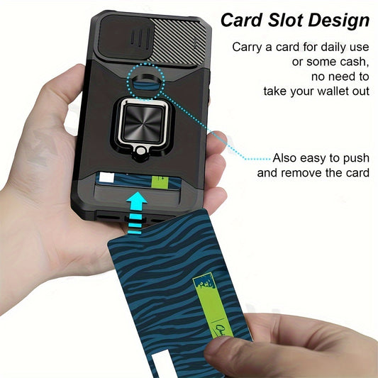 [1pc Heavy-Duty Phone Case] Heavy-Duty Shockproof Phone Case with a Metal Stand And Card Slot, Compatible with Iphone 16 Pro Max, 15 Pro Max, 14 Pro Max, And 13 Pro Max.