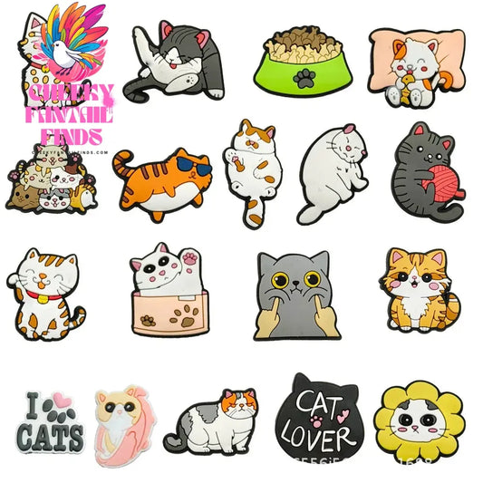 1pc Cute Cartoon Cats PVC Shoe Charms for Clogs Accessories Shoe Decorations Sandals Pins DIY  Kids Women Beach Bag Accessories - Cheeky Fantail Finds