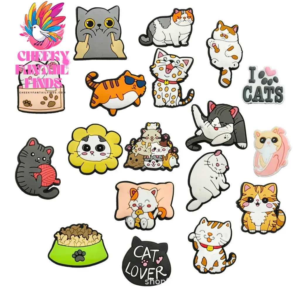 1pc Cute Cartoon Cats PVC Shoe Charms for Clogs Accessories Shoe Decorations Sandals Pins DIY  Kids Women Beach Bag Accessories - Cheeky Fantail Finds