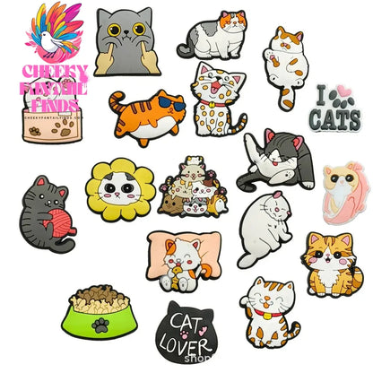 1pc Cute Cartoon Cats PVC Shoe Charms for Clogs Accessories Shoe Decorations Sandals Pins DIY  Kids Women Beach Bag Accessories - Cheeky Fantail Finds