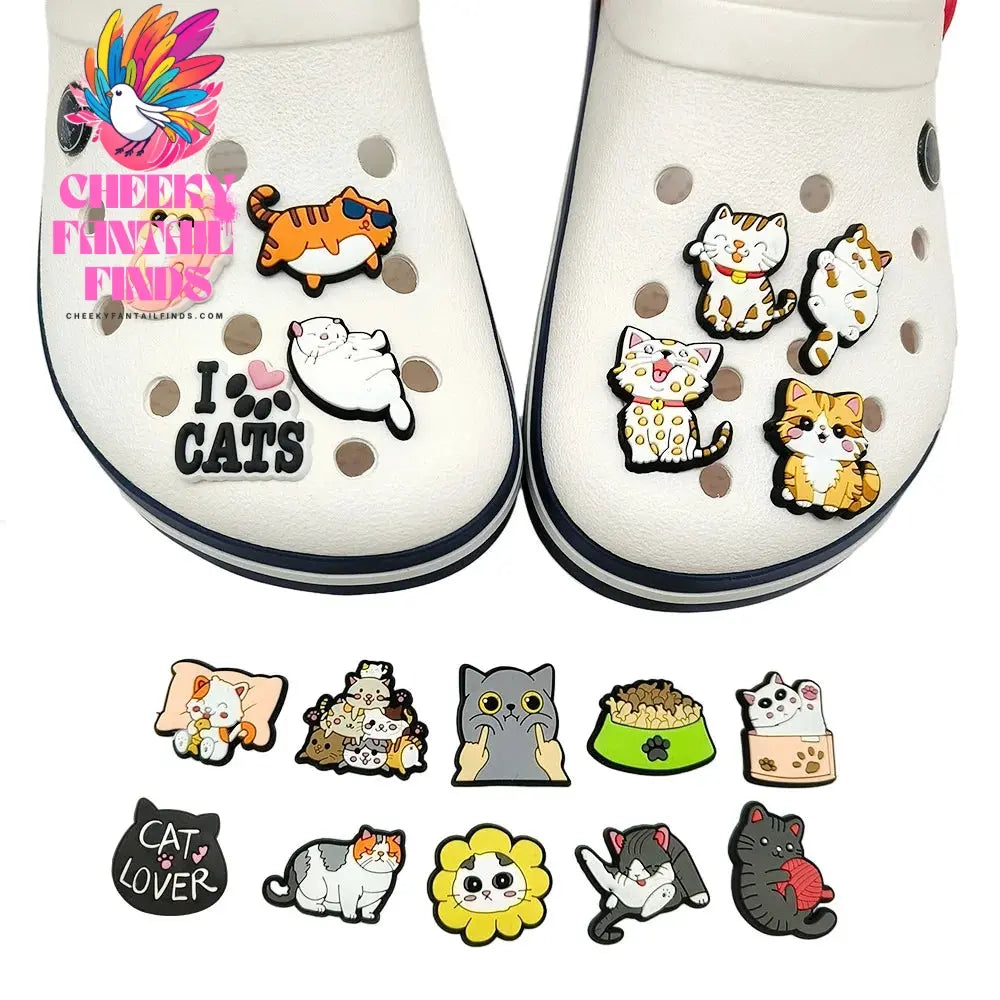 1pc Cute Cartoon Cats PVC Shoe Charms for Clogs Accessories Shoe Decorations Sandals Pins DIY  Kids Women Beach Bag Accessories - Cheeky Fantail Finds