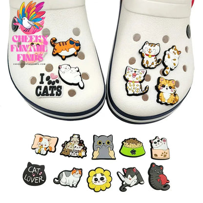 1pc Cute Cartoon Cats PVC Shoe Charms for Clogs Accessories Shoe Decorations Sandals Pins DIY  Kids Women Beach Bag Accessories - Cheeky Fantail Finds