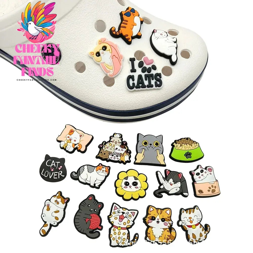 1pc Cute Cartoon Cats PVC Shoe Charms for Clogs Accessories Shoe Decorations Sandals Pins DIY  Kids Women Beach Bag Accessories - Cheeky Fantail Finds