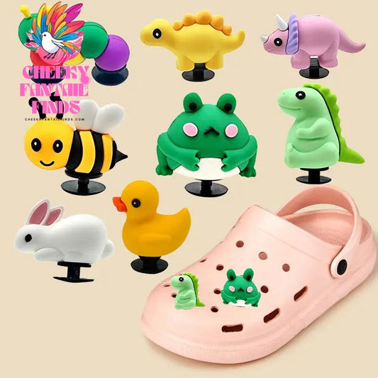 1pcs 3D Cute Dinosaur Rabbit Duck Shoe Charms Accessories Kawaii Bee Frog Sneakers Shoe Decorations Pins for Woman Men Sandal - Cheeky Fantail Finds