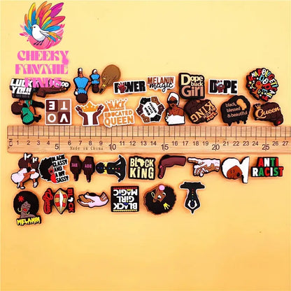1pcs Black King Period PVC Theme Shoe Charms Decorations Melanin Magic Power Shoe Accessories Boy Bye Vote Shoes Buckle Pin Clip Cheeky Fantail Finds