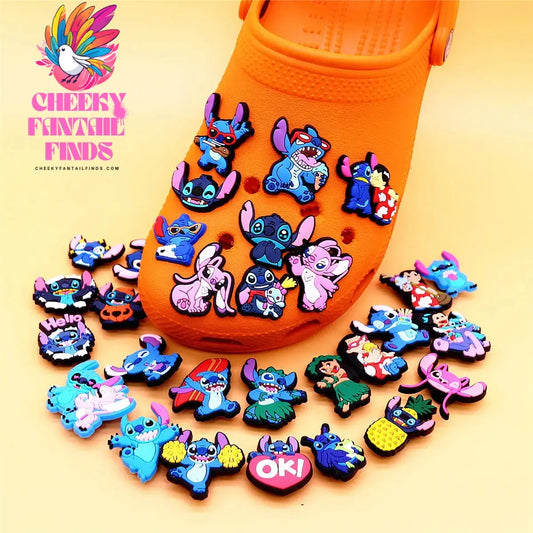 1pcs Cartoon movie Lilo Stitch Shoe Accessories Clog Charms Sandals Decoration Pink Stitch Angel PVC Clogs Buckle for Kids Gifts Cheeky Fantail Finds