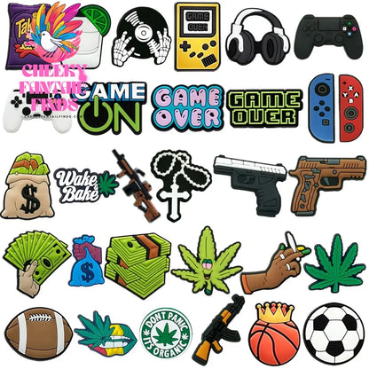1pcs Cool Girls Shoe Charms Money Guns Cigarettes Shoe Decorations Football Basketball Garden Sandals Accessories for Women Kids Cheeky Fantail Finds