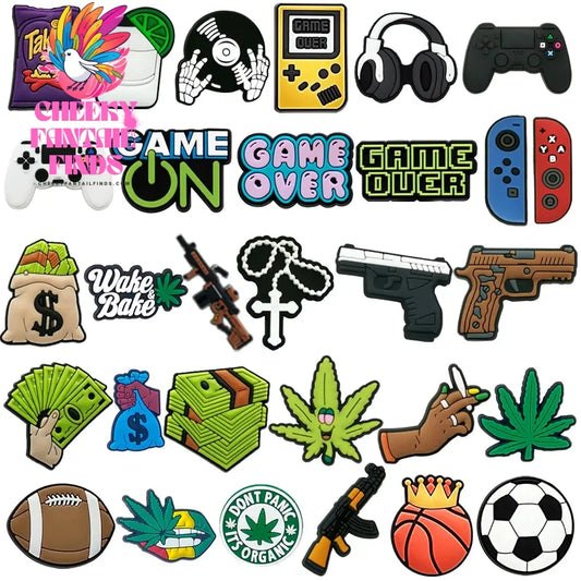 1pcs Cool Girls Shoe Charms Money Guns Cigarettes Shoe Decorations Football Basketball Garden Sandals Accessories for Women Kids Cheeky Fantail Finds