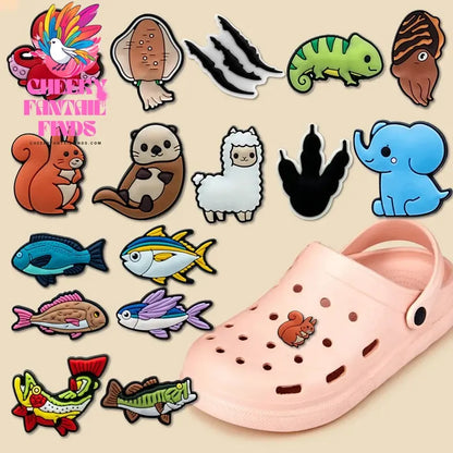 1pcs Cute Animal Shoe Charms Squirrel Lizard Elephant Alpaca Horse Dinosaur Shoe Decorations Accessories Fish Squid Sandal bukle - Cheeky Fantail Finds