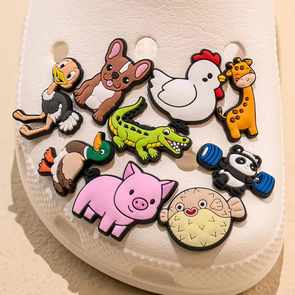 1pcs Cute Animals Cat Panda Cow Pig Charms for Shoe Decorations Pins for Kids Boy Girls Favor Gifts Accessories Dogs - Cheeky Fantail Finds