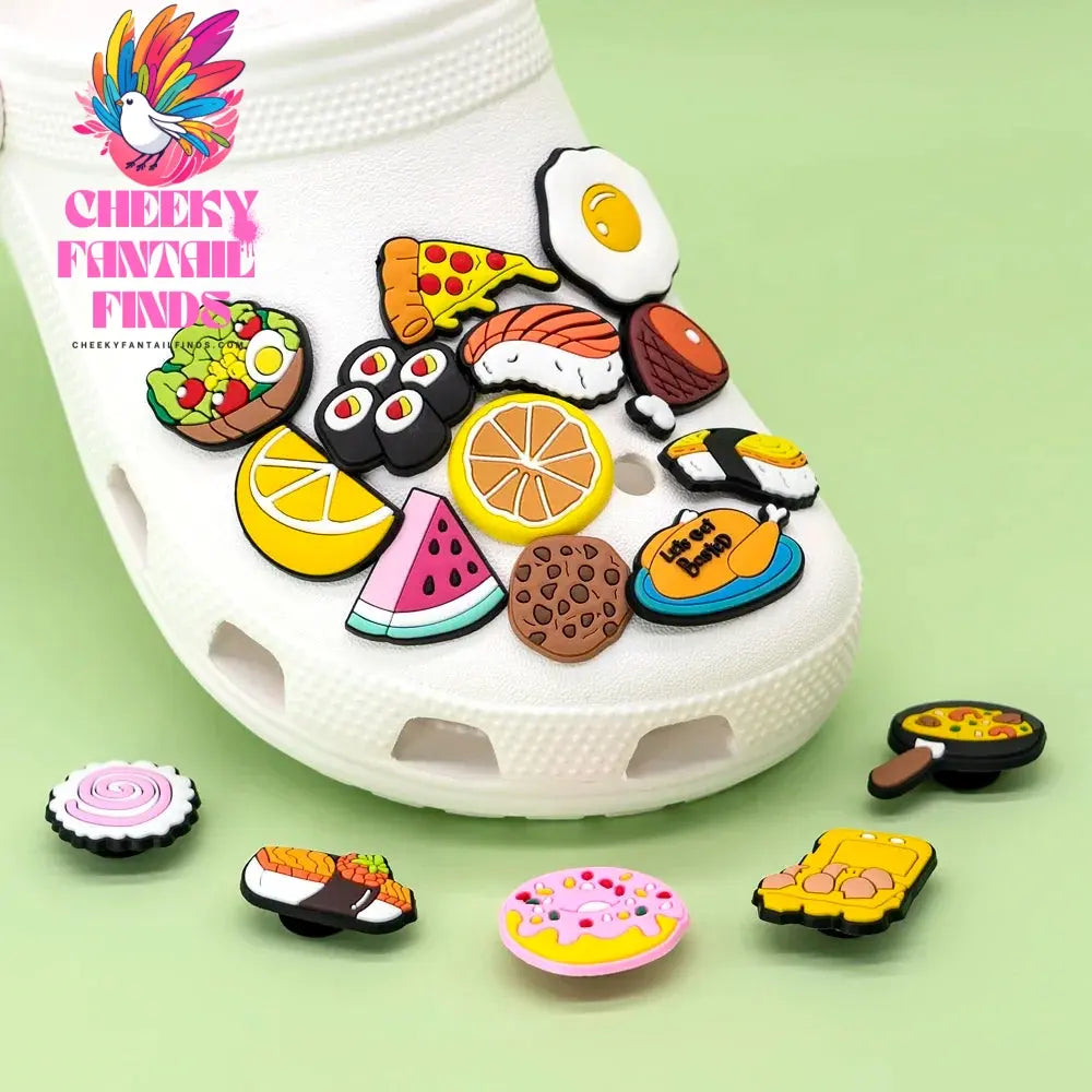 1pcs Cute Food Shoe Charms for Women Men Kids Sushi Cheese Lemon Fruit Cake Shoe Decorations Pins Clog Buckles Ornament Gifts - Cheeky Fantail Finds