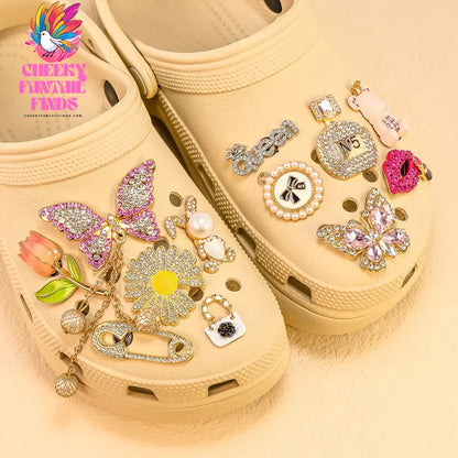 1pcs Designer Metal Shoe Charms Shinning Decorations for Sandal Pins for Women Girls Gift Pearl Shoe Accessories for Clog Buckle - Cheeky Fantail Finds