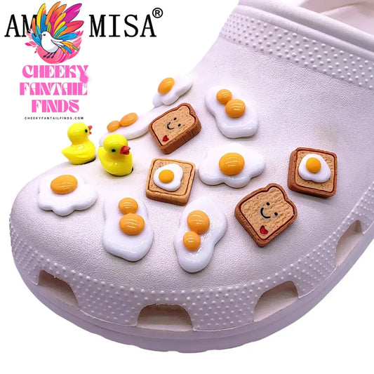 1pcs Fried Eggs Resin Shoes Charms Kawaii Little Yellow Duck Shoe Accessories Bread Slices Decorations Clogs Pin for Kids Gifts Cheeky Fantail Finds
