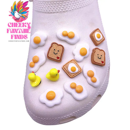 1pcs Fried Eggs Resin Shoes Charms Kawaii Little Yellow Duck Shoe Accessories Bread Slices Decorations Clogs Pin for Kids Gifts Cheeky Fantail Finds