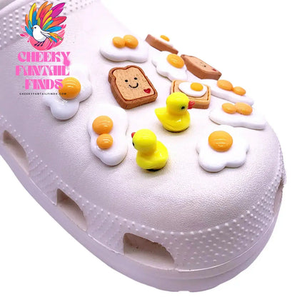 1pcs Fried Eggs Resin Shoes Charms Kawaii Little Yellow Duck Shoe Accessories Bread Slices Decorations Clogs Pin for Kids Gifts Cheeky Fantail Finds