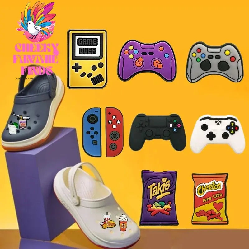 1pcs Gamepad Snacks Shoe Charms Takis Chettos Shoe Accessories Coffee Boba Tea Clog Pins Game Controller Shoe Decorations Cheeky Fantail Finds