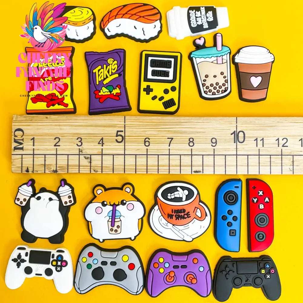 1pcs Gamepad Snacks Shoe Charms Takis Chettos Shoe Accessories Coffee Boba Tea Clog Pins Game Controller Shoe Decorations Cheeky Fantail Finds