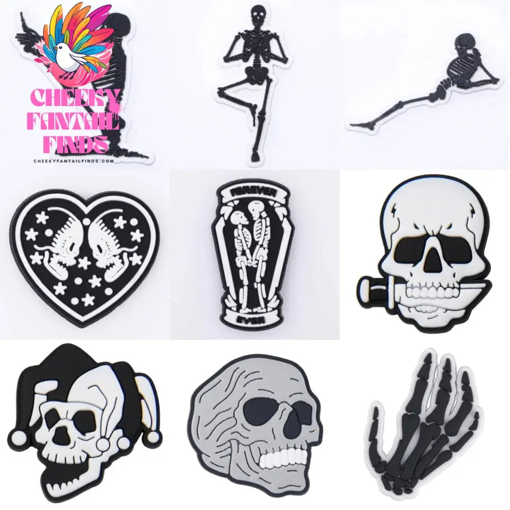 1pcs Horror Movie Skeleton Shoe Charms Black Bone Shoe Decoration The Best Gifts For Boyfriend Kids Boys Girls Cheeky Fantail Finds