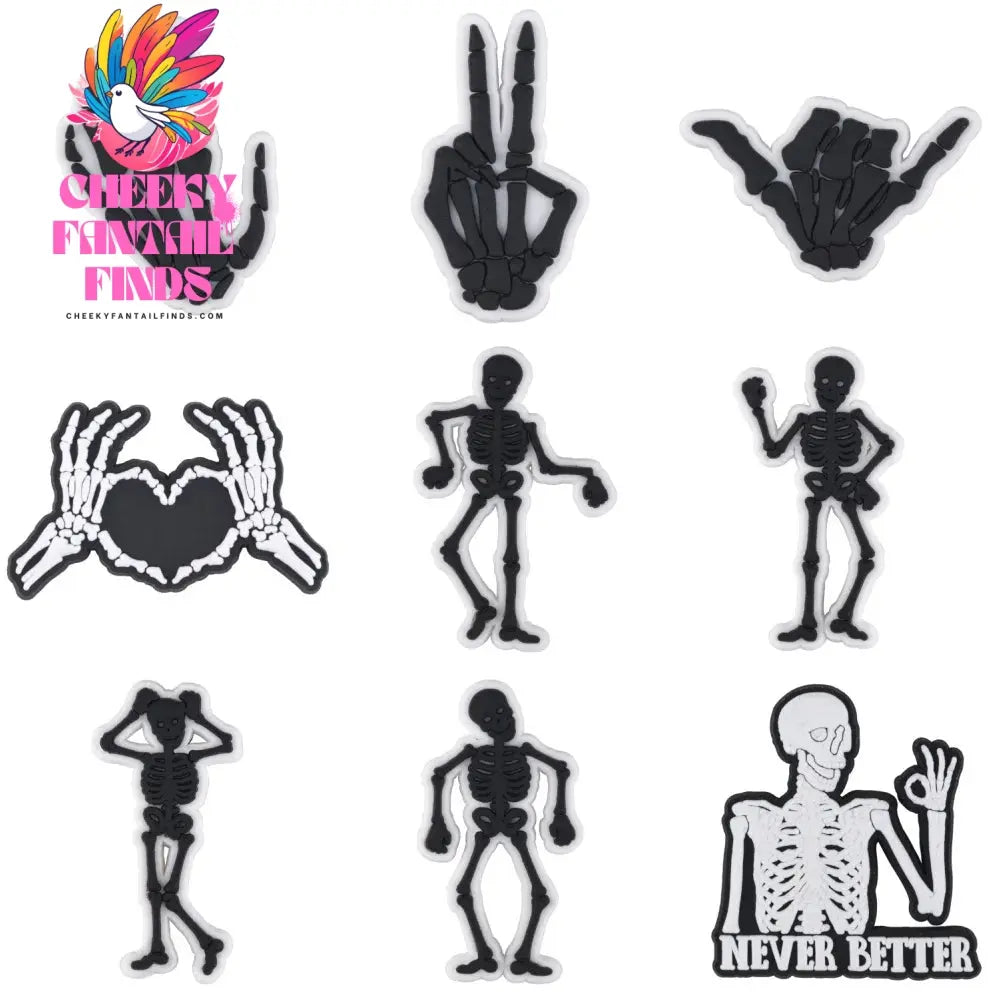 1pcs Horror Movie Skeleton Shoe Charms Black Bone Shoe Decoration The Best Gifts For Boyfriend Kids Boys Girls Cheeky Fantail Finds