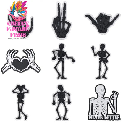 1pcs Horror Movie Skeleton Shoe Charms Black Bone Shoe Decoration The Best Gifts For Boyfriend Kids Boys Girls Cheeky Fantail Finds