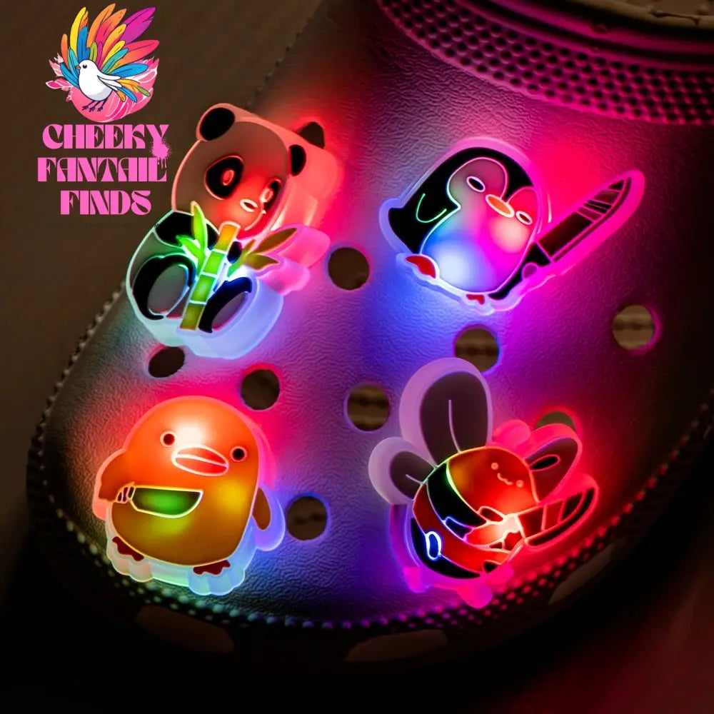 1pcs LED Cute Animals Shoes Charms Funny Duck Pig Panda Cat Luminous Shoe Decorations Pink Salamander Squid Clog Accessories - Cheeky Fantail Finds