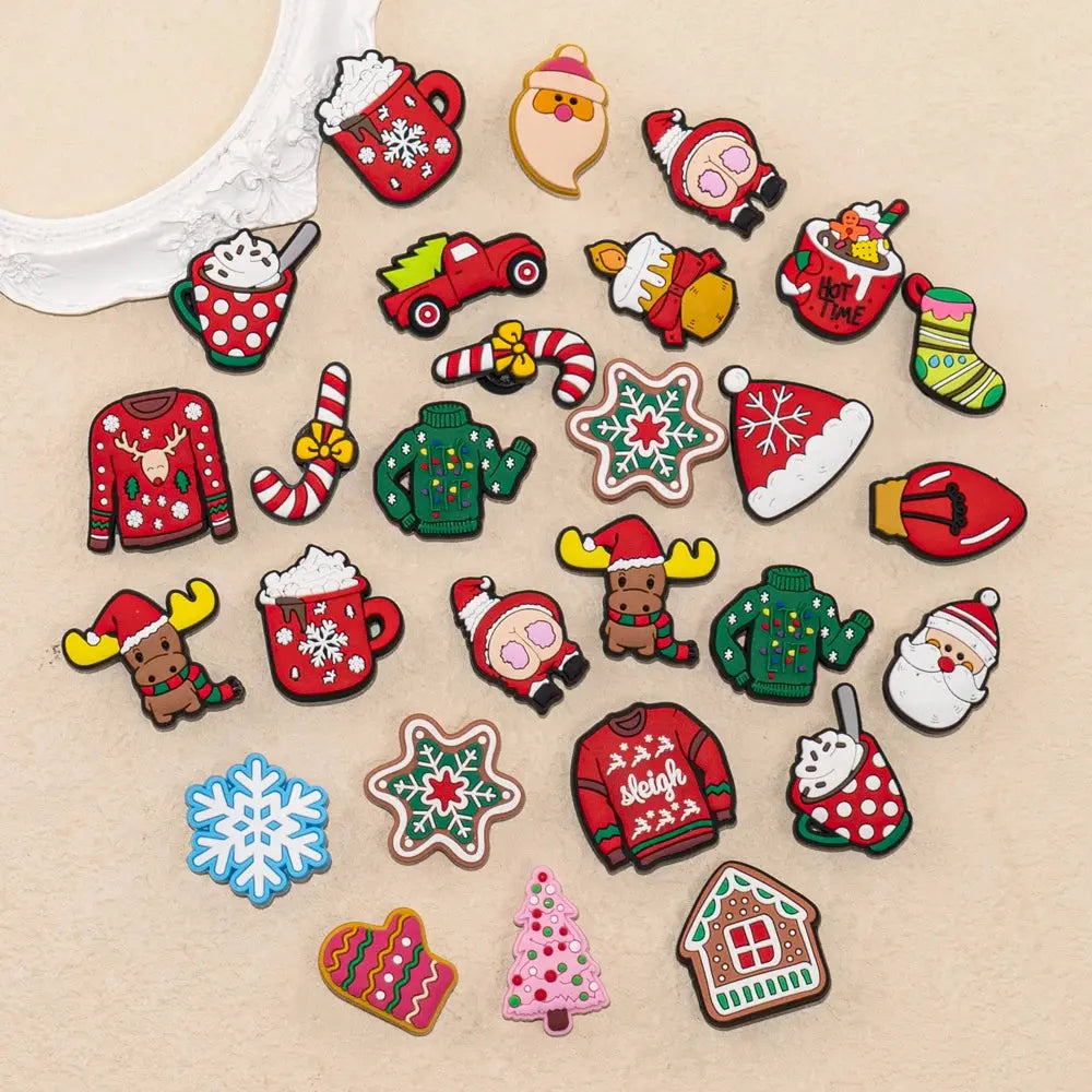 1pcs PVC Christmas Shoe Charms Xmas Tree Snowflakes Shoe Decorations Pink for Clog Garden Sandal Accessories Kids Gift Wholesale - Cheeky Fantail Finds