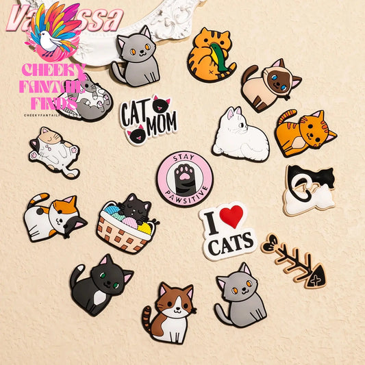 1pcs PVC Cute Cat Shoe Charms Pet Orange Cat Black Cat Shoe Decoration Pins Garden Sandal Accessories for Women Girl Boy - Cheeky Fantail Finds