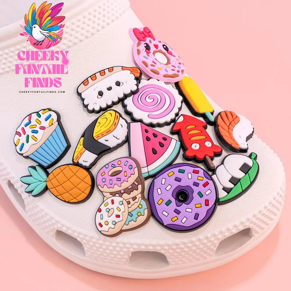 1pcs PVC Delicious Food Shoe Charms Sushi Salads Shoe Decorations Pins for Women Boy Girls Sandal Clog Buckles Accessories Gifts Cheeky Fantail Finds