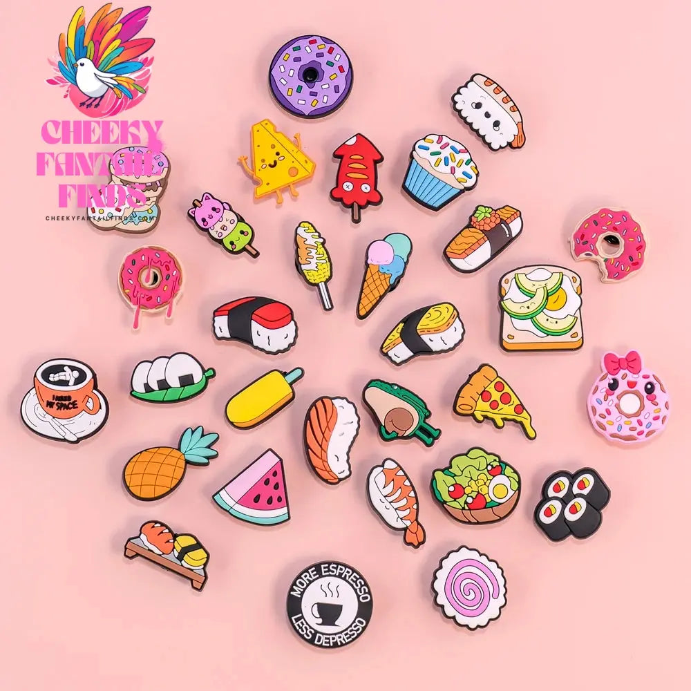 1pcs PVC Delicious Food Shoe Charms Sushi Salads Shoe Decorations Pins for Women Boy Girls Sandal Clog Buckles Accessories Gifts Cheeky Fantail Finds