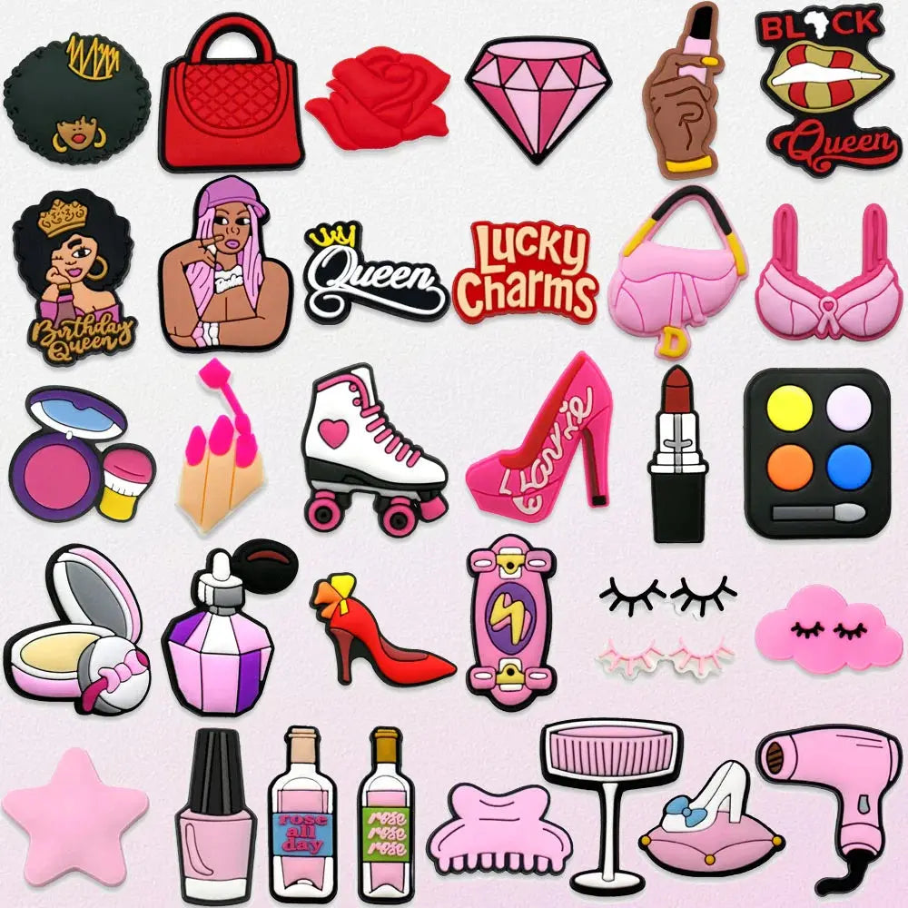 1pcs PVC Make Up Style Shoe Charms Women Girls Sandal Accessories Lipstick Perfume Shoe Decorations Pins for Gifts Clog Buckles - Cheeky Fantail Finds