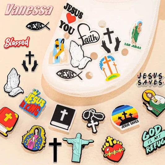 1pcs PVC Religions Shoe Charms Shoe Pins Christian Jesus Blessed Holy Bible Sandals Accessories for Women Men Clog Buckles - Cheeky Fantail Finds