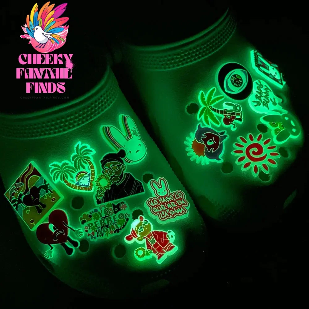 1pcs PVC Shoe Charms Bad Bunny Glowing Shoe Decorations Pins for Clog Sandals Women Single Sale Shoe Charms Luminous Favor Gifts - Cheeky Fantail Finds