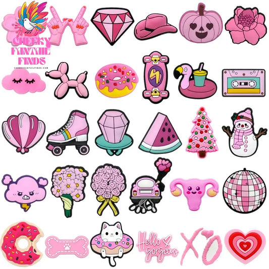 1pcs Pink Pins for Women Girls Flower Heart Cat Christmas Pumpkins Shoe Charms Shoe Decorations Buckles Accessories Gifts - Cheeky Fantail Finds