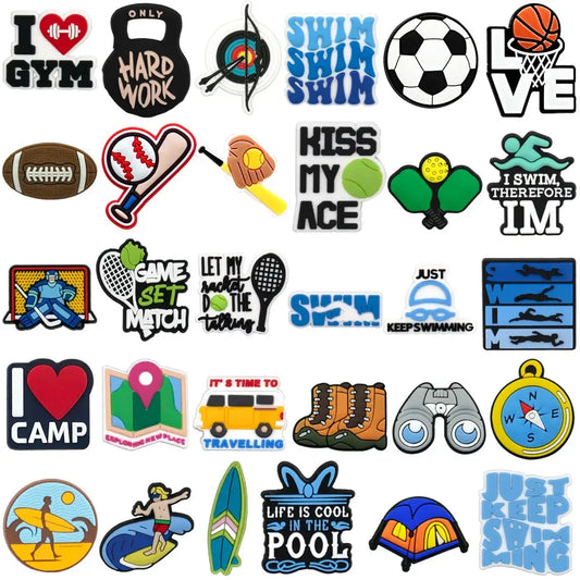 1pcs Sport Pins for Shoe Gym Football Tennis Hockey Rugby Archery Swim for Women Men Shoe Charms Decorations Buckles Accessories - Cheeky Fantail Finds