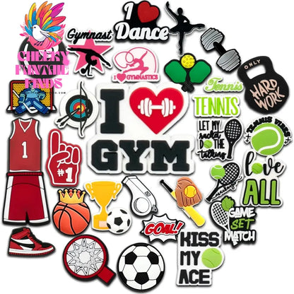 1pcs Sport Shoe Charms Gym Basketball Football Tennis Rugby Archery Shoe Decorations Pins for Women Men Clog Buckles Accessories - Cheeky Fantail Finds